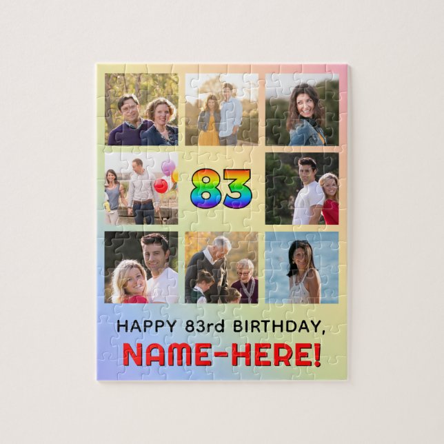 Puzzle 83e anniversaire : Arc-en-ciel amusant #, Nom pers (Vertical)