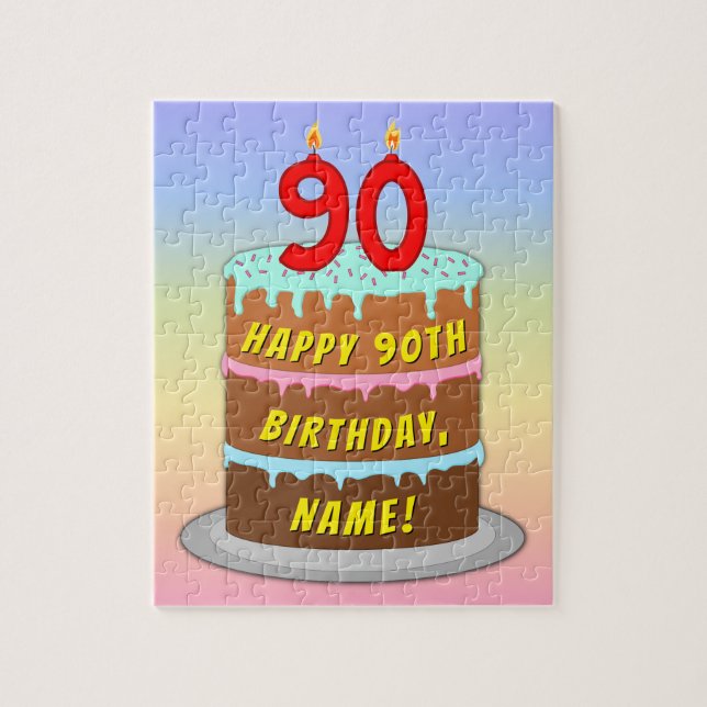 Puzzle 90e anniversaire : Fun Cake and Candles + Nom pers (Vertical)