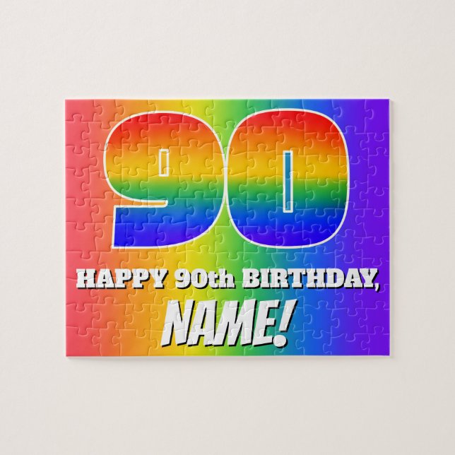 Puzzle 90e anniversaire — Motif Rainbow multicolore "90" (Horizontal)