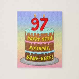 Puzzle 97th Birthday: Fun Cake and Candles + Custom Name