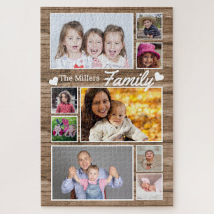 Puzzle 9 Photo Collage Nom De Famille 1014 Pcs Bois Rusti