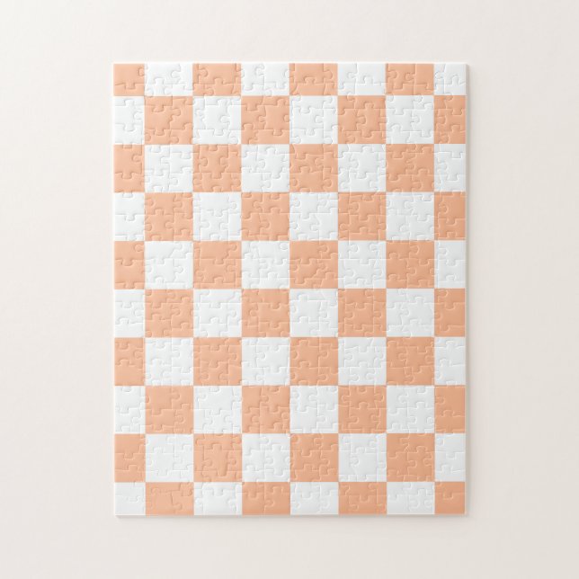 Puzzle à damiers carré pêche orange blanc géométrique (Vertical)
