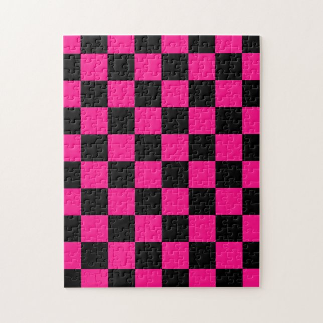 Puzzle à damiers carré rose chaud noir rétro géométrique (Vertical)