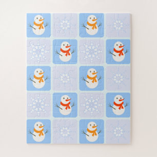 Puzzle À damiers hiver bonhomme de neige motif et flocons