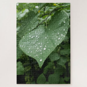 Puzzle à feuilles vertes et gouttes de pluie