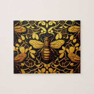 Puzzle Abeille Abstraite en or. Motif d'insecte floral do