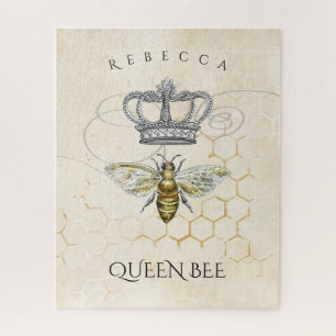 Puzzle Abeille de la reine vintage avec monogramme de nid