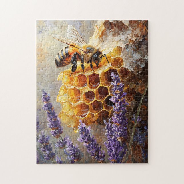 Puzzle Abeille sur peigne de miel avec fleurs de lavande (Vertical)