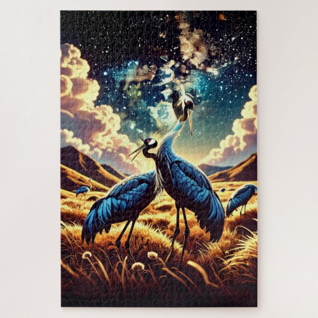 Puzzle Abstract Blue Cranes – Artistic Nature Scene (Vertical)