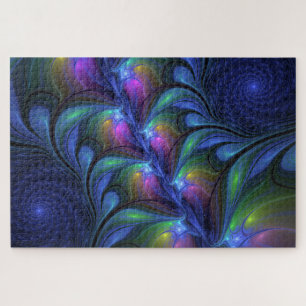 Puzzle Abstrait Bleu Rose Vert Lumineux Coloré Fractal