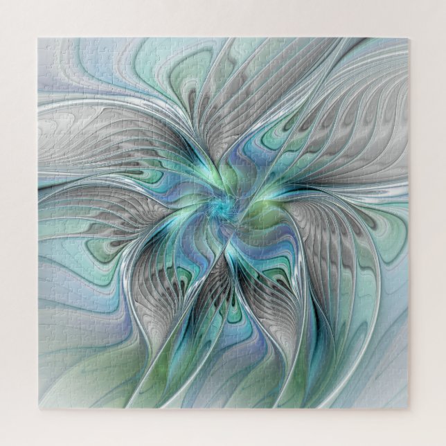 Puzzle Abstrait Bleu Vert Papillon Imaginaire Fractal Art (Vertical)
