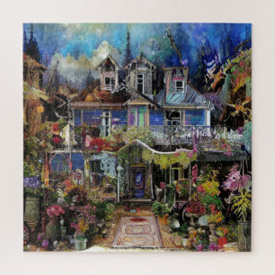 Puzzle Abstrait Boho Haunted House Floral Collage