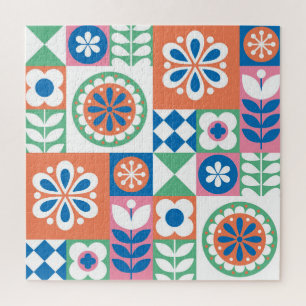 Puzzle Abstrait Floral, Scandinave Folk Design.