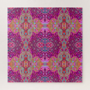 Puzzle Abstrait Magenta Pink, Bleu et Rouge Motif Super