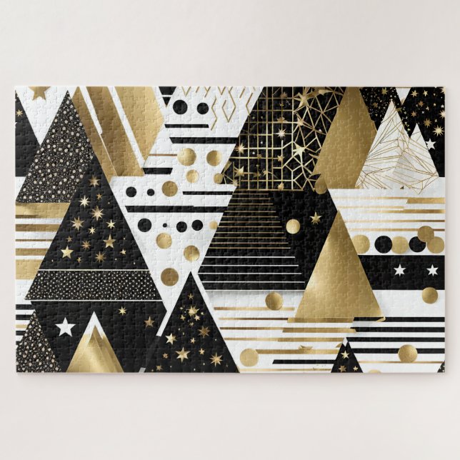 Puzzle abstrait or et triangles noirs (Horizontal)