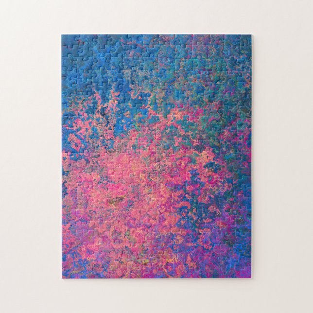 Puzzle Abstrait, rose, violet et bleu, encre d'alcool (Vertical)