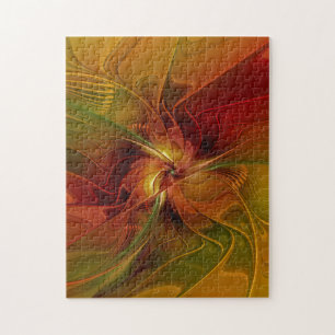 Puzzle Abstrait Rouge Orange Brown Vert Fractal Art Flowe