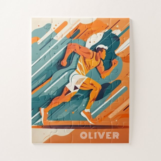 Puzzle Abstrait sportif garçon coureur. Activité d'exécut (Vertical)