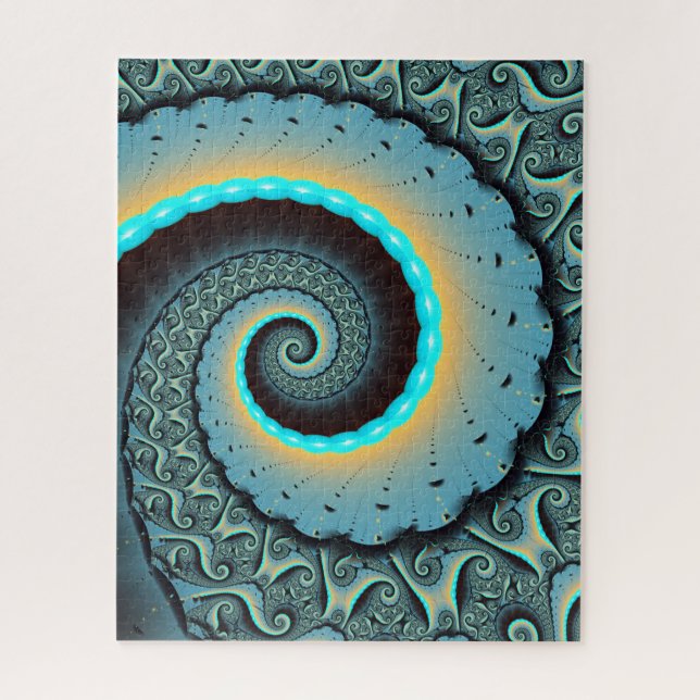 Puzzle Abstraite spirale d'art fractal bleu turquoise ora (Vertical)