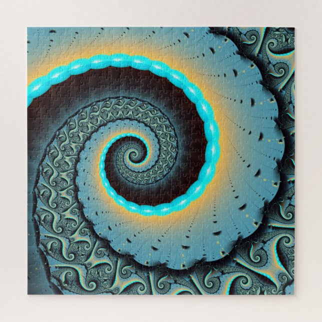 Puzzle Abstraite spirale d'art fractal bleu turquoise ora (Vertical)