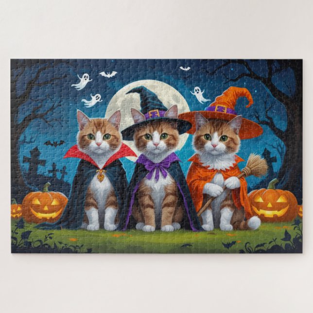 Puzzle Abyssinian Chats Citrouille Halloween Funny (Horizontal)