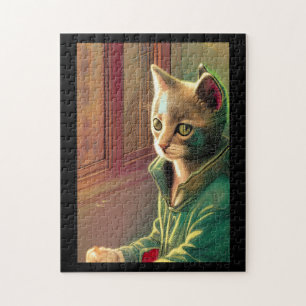 Puzzle Ado chatte vert pull urbain alien