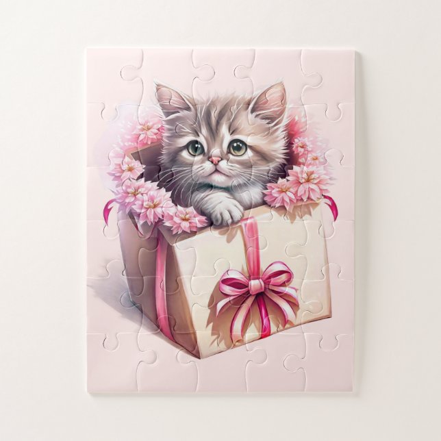 Puzzle Adorable Kitten dans une boîte Cadeau d'anniversai (Vertical)
