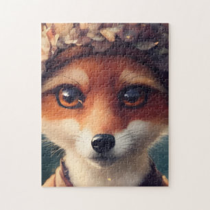 Puzzle Adorable Renard rouge en vêtements d'hiver