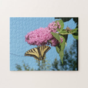 Puzzle Adulte de tigre jaune sur papillon rose Bush Fl