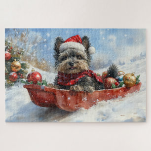 Puzzle Affenpinscher Chien en Luge Laissez Tomber la Neig