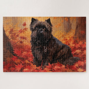 Puzzle Affenpinscher dans les feuilles d'automne qui tomb