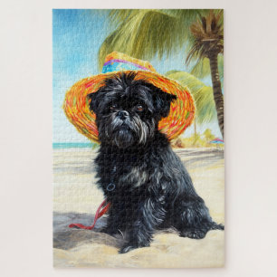 Puzzle Affenpinscher sur la plage, cadeau d'été pour les 