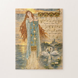 Puzzle Affiche Art Nouveau Elsa Lohengrin avec des cygnes