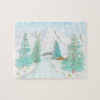 Puzzle Affiche brillante Hiver et Conifères