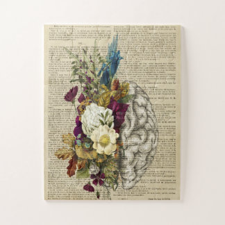 Puzzle affiche d'anatomie du cerveau floral médical