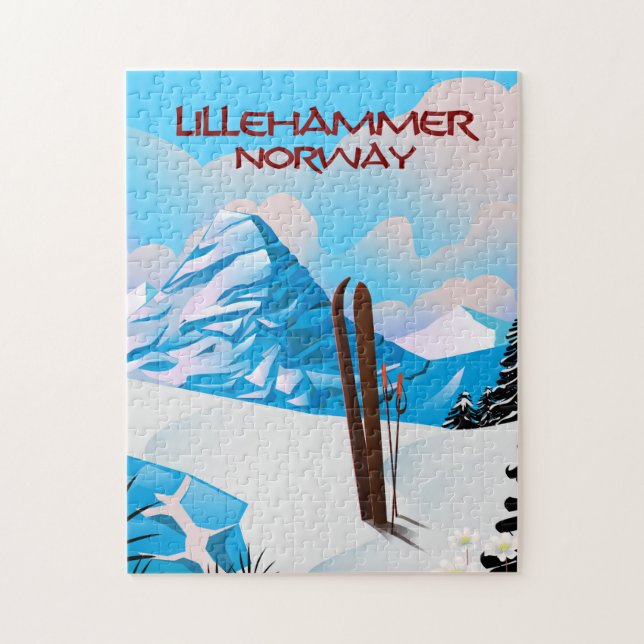 Puzzle Affiche de ski de Lillehammer Norvège. (Vertical)
