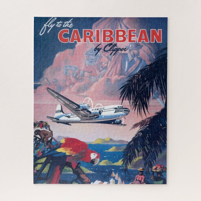 Puzzle Affiche De Voyage D'Avion De Mer Survolant Les Car (Vertical)
