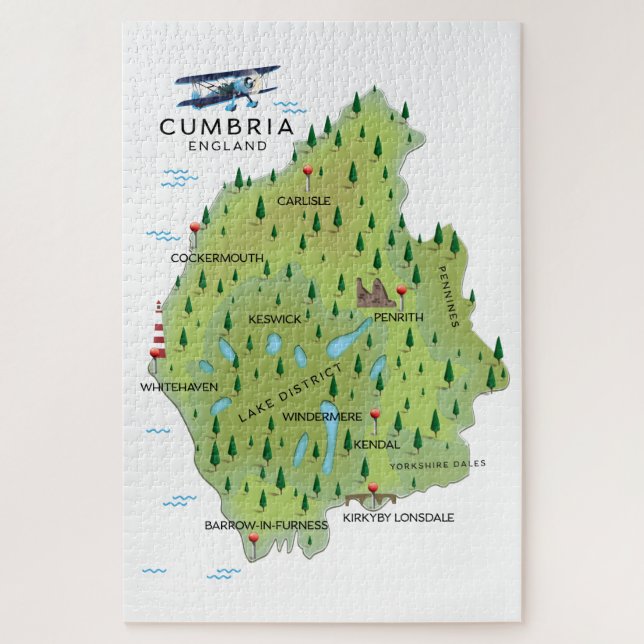 Puzzle Affiche de voyage de la carte de Cumbria Angleterr (Vertical)