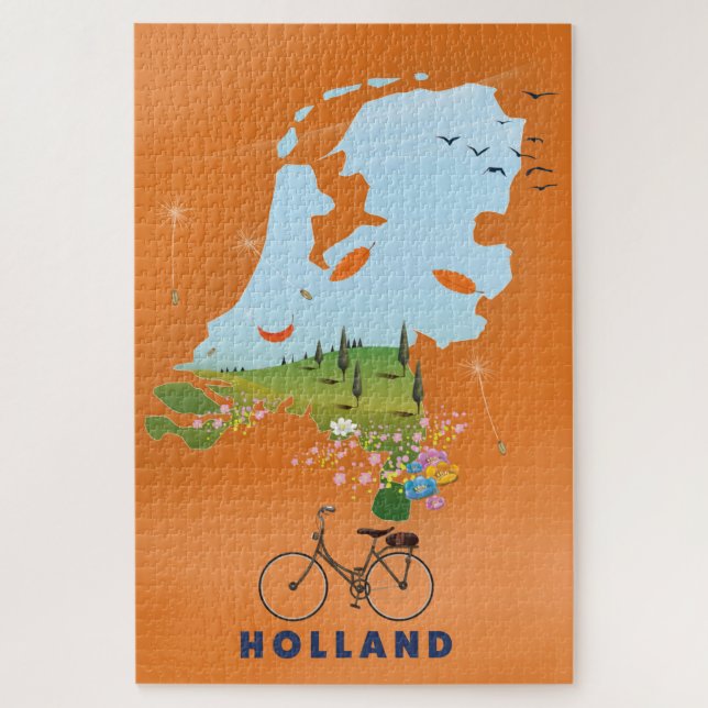 Puzzle Affiche de voyage de la carte Hollande (Vertical)