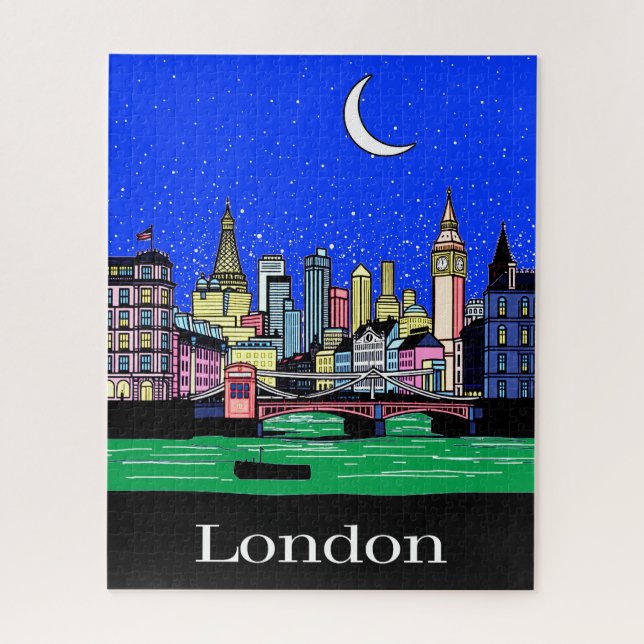 Puzzle Affiche de voyage de Londres sous le ciel nocturne (Vertical)
