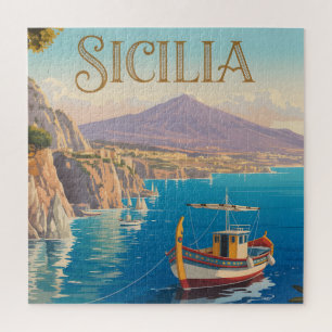 Puzzle Affiche de voyage de style vintage pour la Sicile