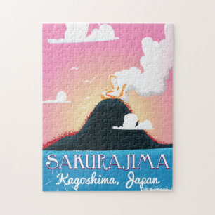 Puzzle Affiche de voyage vintage Sakurajima Volcano Japon