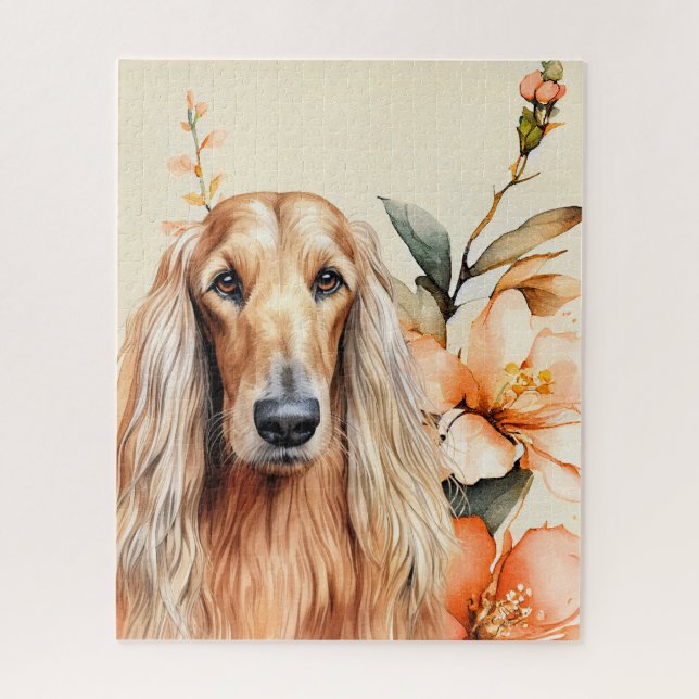 Puzzle Afghan Hound Dog and Peach Lilies (Vertical)
