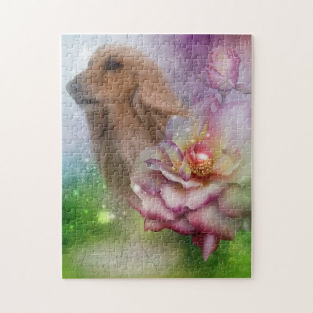 Puzzle Afghanistan Hound Face Imaginaire Fleurs Chien Art (Vertical)
