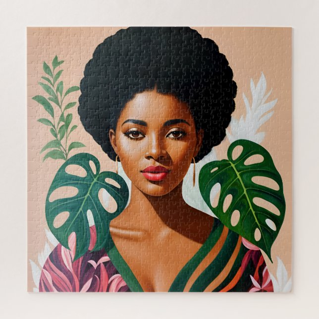 Puzzle Afro Black Woman Monstera Deliciosa Botanique (Vertical)