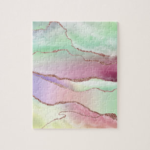 Puzzle Agate de pastèque   Neo Mint Green et Cassis Pink
