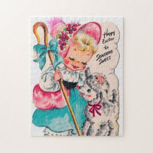 Puzzle agneau de Pâques vintage rétro