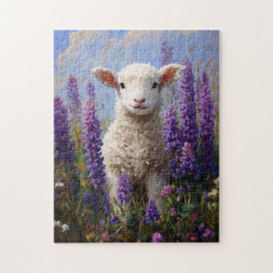 Puzzle Agneau mou Lupine violette Fleurs