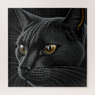 Puzzle AI Chat noir avec yeux jaunes
