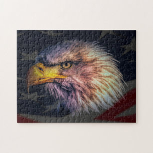 Puzzle Aigle américain chauve avec drapeau